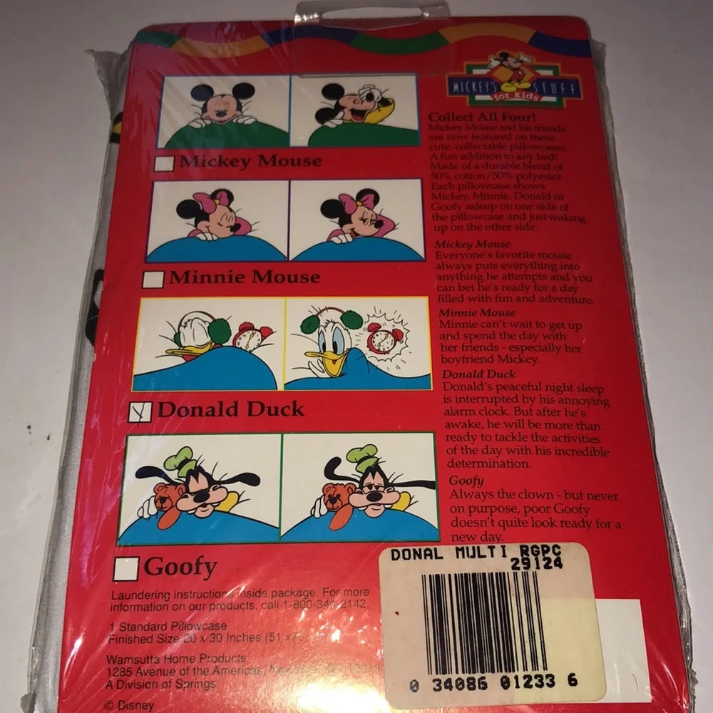 Mickey’s stuff for kids pillowcase Donald Duck 1990s Disney pillowcase NWT